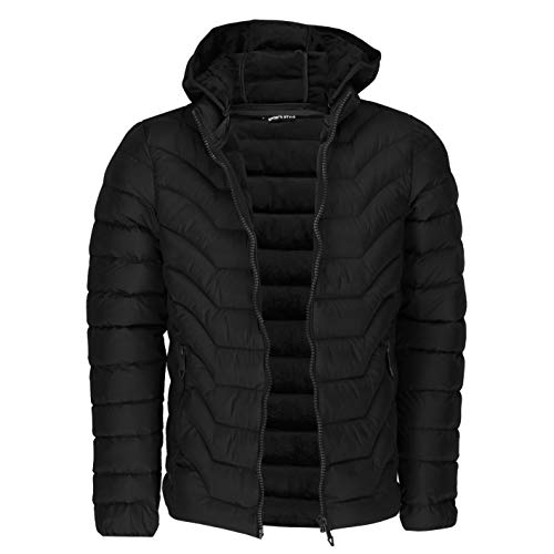 Chaqueta Acolchada para Hombre, con Forro de Piel de Burbujas, Extra cálida, con Capucha, para Invierno Negro Negro (X-Large