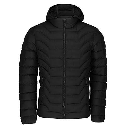 Chaqueta Acolchada para Hombre, con Forro de Piel de Burbujas, Extra cálida, con Capucha, para Invierno Negro Negro (X-Large