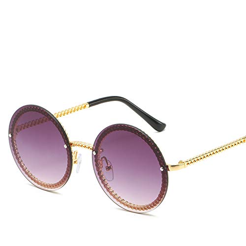 chenxing Personalidad Metal Cadena Sin Marco Gafas De Sol Europeas Y Americana Tendencia Pequeña Fragancia Gafas De Sol Señoras Set-up Gafas Nuevo Rebanadas de té doble con marco de oro