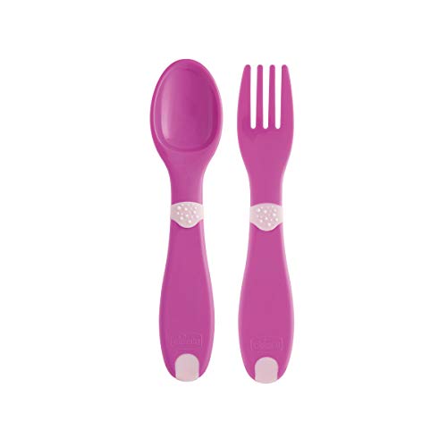 Chicco - Set completo comida, incluye platos + cubiertos + vaso, 12 m+, rosa