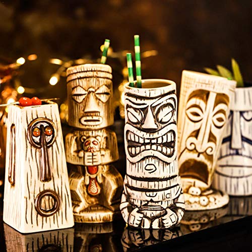 chora Vasos Multicolores de 450 ml Vaso de cerámica Hawaiano Taza Tiki Polinesia Vasos Tropicales Vasos Cóctel Vasos Tiki Totem Mug