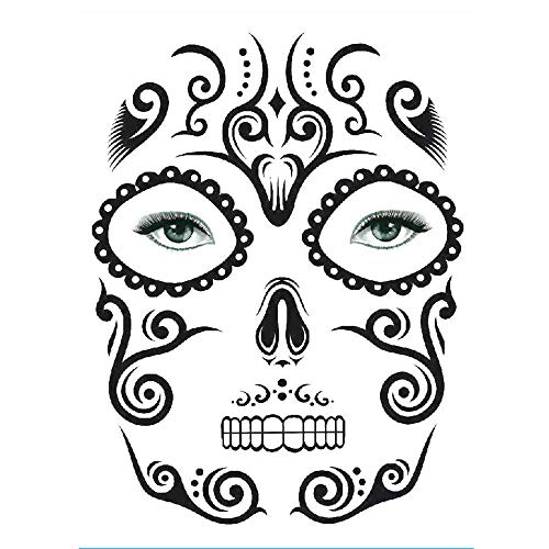 CHXFit Halloween tatuajes cara pegatina para mujeres hombres, día de los muertos Sugar Skull Terror Scar impermeable maquillaje facial tatuaje pegatinas 3PCS-8-3 piezas-10,5x6 CM