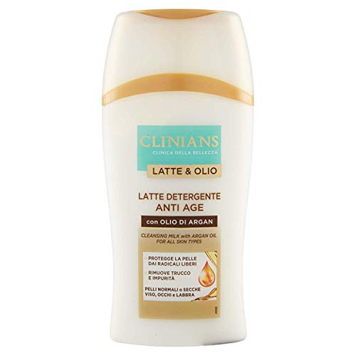 CLINIANS LATTE & OLIO leche limpiadora antienvejecimiento para todos los tipos de piel, con Aceite de Argán, 200 mL