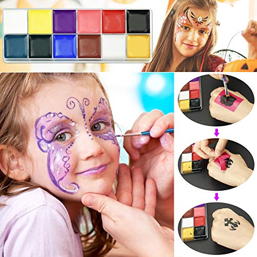 CODIRATO 2 PCS Pinturas de Cara para Niños No tóxico Pintura Facial con 13 Pinceles y 5 Pegatinas Pintadas Lavable Pintura Corporal para Halloween, Carnaval, Fiestas de Maquillaje (24 Colores)