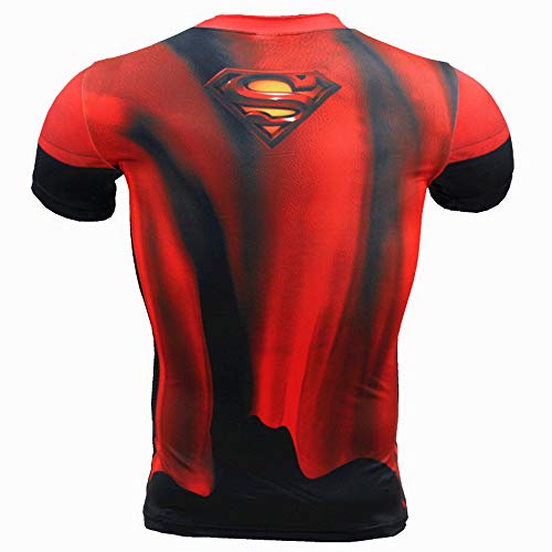 COJETER Hombres Gimnasio Rojo Negro Super Man Rutina de Ejercicio Mecha Aptitud Manga Corta Superhéroes Deporte Camiseta