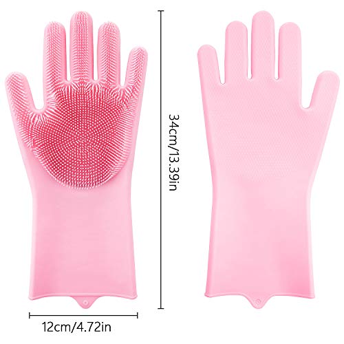 Comius Sharp Guantes de Silicona Mágicos, Guantes para Lavar Platos con Cepillo Limpieza de Lavado Resistente al Calor, Reutilizable Guantes de Goma para Lavar Platos, Cocina, Coche, Baño (Pink)