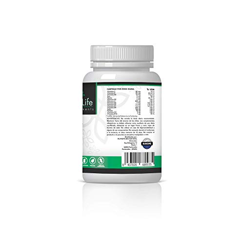 Completo Complejo Multivitamínico + Minerales | Vitamina C, E, B3, B5, A, B6, B2, B1, D9, D3, Zinc, Hierro, Yodo y Potasio | Protege y fortalece tu Sistema Inmune | Aporta Energía y Vitalidad | 90U.