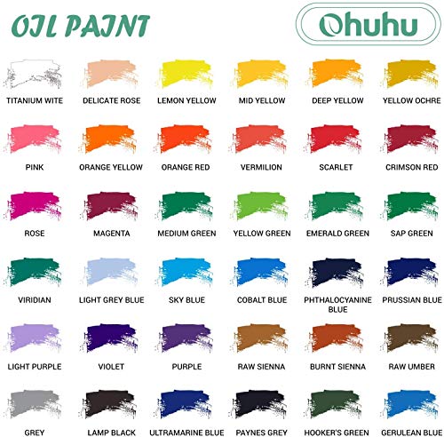 Conjunto de 36 colores de pinturas al óleo Ohuhu. Tintas a base de aceite, para técnica de pintura al óleo. 24 tubos x 12 ml. Gran regalo para el día de la madre o para uso escolar