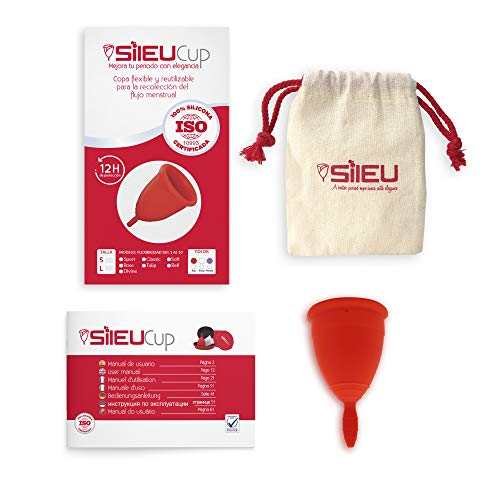 Copa Menstrual Sileu Cup Classic - Alternativa ecológica y natural a tampones y compresas - Bolsa de regalo - Talla L, Rojo