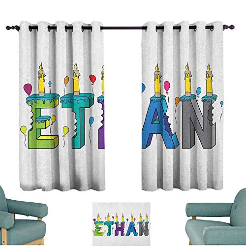 Cortina de respaldo para dormitorio con diseño de velas temáticas y pastel picado popular nombre masculino fiesta de cumpleaños imagen temática Ilustración cortina W55x45L pulgadas multicolor