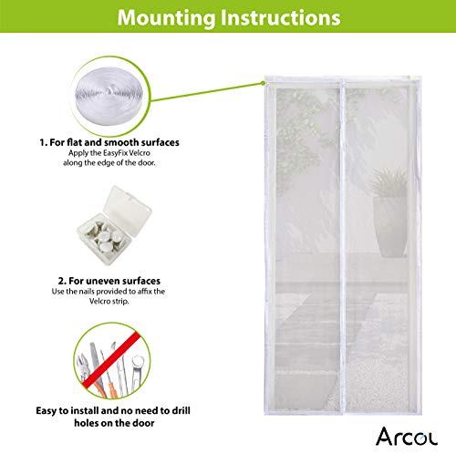 Cortina Mosquitera Magnética Para Puertas - Malla de Fibra Impenetrable Súper Resistente, 100x220 cm, Con Diseño Minimalista, Totalmente Magnética, Cierre Automático, Blanca by ARCOL