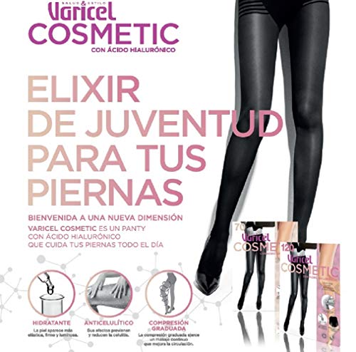 COSMETIC 120 VARICEL, panty de compresión media (12/16 mmHg), malla lisa y compresión graduada con hilado MerylDerm y ácido hialurónico (SABLE, M)