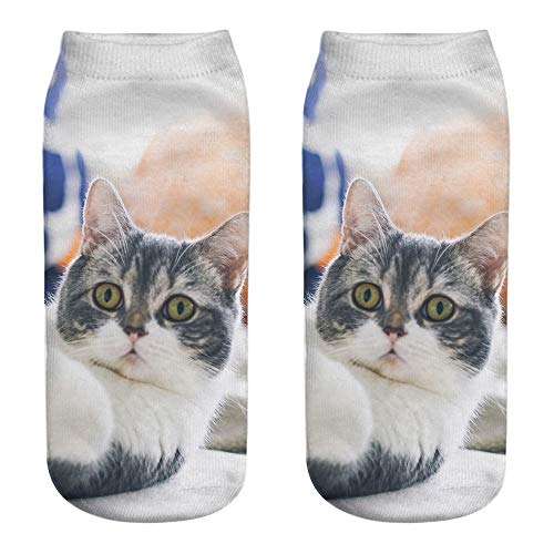 COZOCO Unisex Divertido 3d Moda Gato Impreso Casual Calcetines Calcetines De Tobillo De Corte Bajo Lindos (una talla, B)