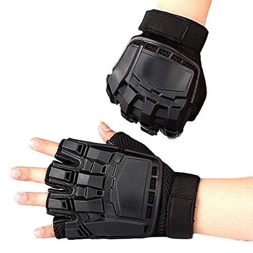 COZOCO Unisex Tácticas Al Aire Libre Guantes Cálidos De Invierno Medio Dedo Bicicleta Escalada Guantes De Trabajo (XL, negro)