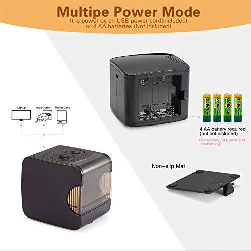 CyanCloud - Sacapuntas eléctrico con doble agujero con batería o USB, afila lápices del Nº 2 y lápices de colores - Para el hogar, la escuela, la oficina , color negro