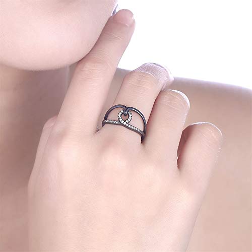 Daesar Anillo Negro Anillos Mujer Cobre Ajustables Nudo con Circonita Blanca Talla 12