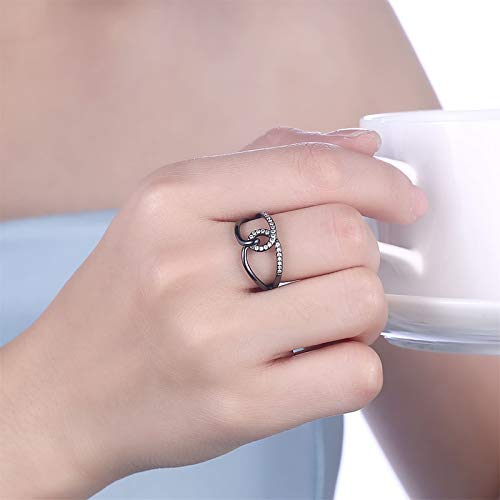 Daesar Anillo Negro Anillos Mujer Cobre Ajustables Nudo con Circonita Blanca Talla 12