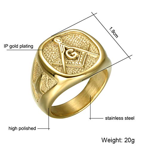 Daesar Anillos Hombre Acero Inoxidable Anillo Hombre Masónico Oro Anillo Talla 20