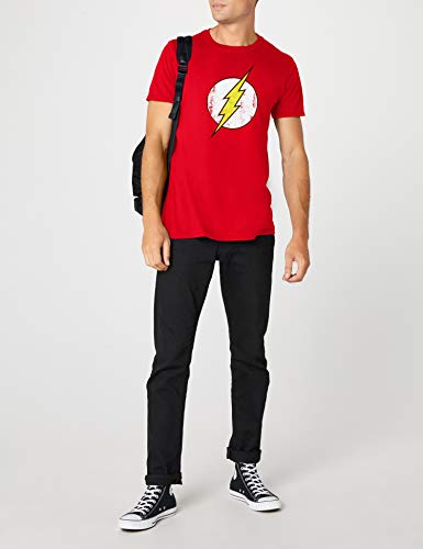 DC Comics - Camiseta de Flash con cuello redondo de manga corta para hombre, Rojo, Large