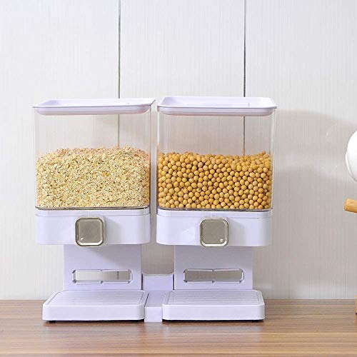 DDSGG Envase dispensador dispensador de Alimentos Secos para Tuercas de Cereales a Granel de harina de Avena Grano,White Double Control