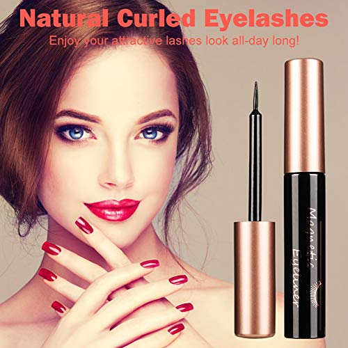 Delineador De Pestañas Magnético, Elegante 5D Magnético Natural Y Encantador Look Sin Pegamento Reutilizable Impermeable 6 Style Eye Lash y 2 Piezas Eye Liner Set W/Tweezer Para Mujer Niña