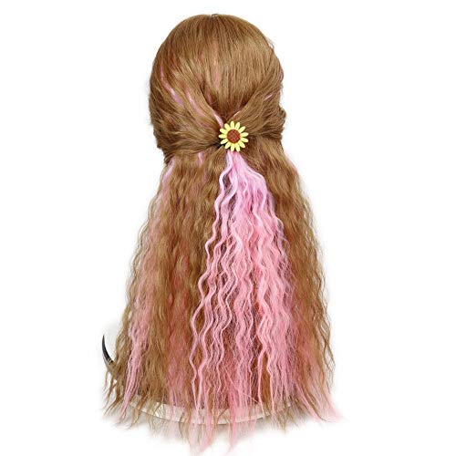 DER Long Natural Wave Mixed Marrón/Azul/Verde/Rosa/Gris/Morado Piezas de Cabello sintético Extensiones de Cabello con Clip (Color : M Pink, Stretched Length : 24inches)