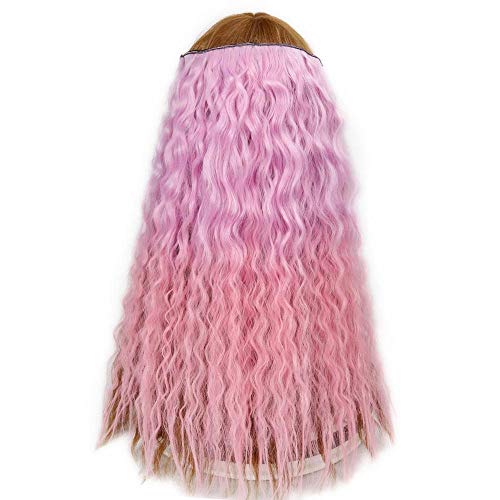 DER Long Natural Wave Mixed Marrón/Azul/Verde/Rosa/Gris/Morado Piezas de Cabello sintético Extensiones de Cabello con Clip (Color : M Pink, Stretched Length : 24inches)