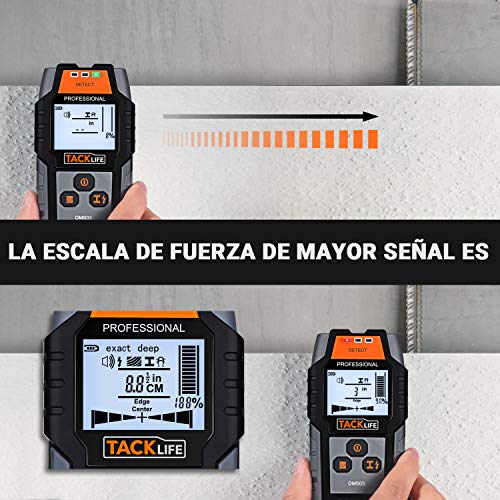 Detector de Pared, Tacklife DMS03 Detector de Metal, Madera y AC Cable, Escáner de Pared Clásico y Multifuncional, Retroiluminación LCD, Indicación de Distancia, Batería Incluida, Lleva una Bolsa