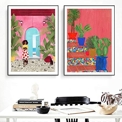 DHLHL Arte Abstracto de la Pared Pintura de la Lona Cartagena Woman Life Picture Mream Poster Modern Print Art Pasillo Sala de Estar Decoración única 50x70cmx2pcs Sin Marco