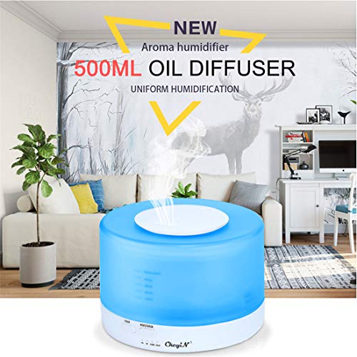 Difusor de Aceite Esencial 500 ml,Purificador/Humidificador de Aire Ultrasónico,Difusor de Aroma - Con Control Remoto - Para la Habitación del Bebé/SPA/Yoga/Masaje/Oficina,Etc