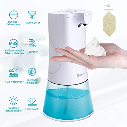 Dispensador Automático, Dispensador de Jabón USB Recargable de 350 ml con Sensor de Infrarrojos, Equipado con Toallas Especiales y Soporte de Pared Dispensador Jabon