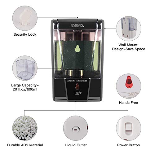 Dispensador de jabón automático SVAVO para montar en la pared, dispensador de jabón comercial sin contacto, bomba con sensor infrarrojo para casa, cocina, baño, hotel, oficina, 600 ml