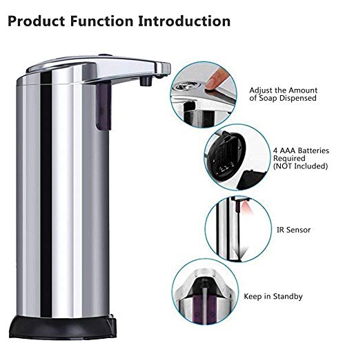 Dispensador Jabón Automático, Dosificador Gel Hidroalcohólico Automatico, Sensor de Movimiento por Infrarrojos, Base Impermeable, Baño Apropiado, Cocinas, Hotel, Restaurante