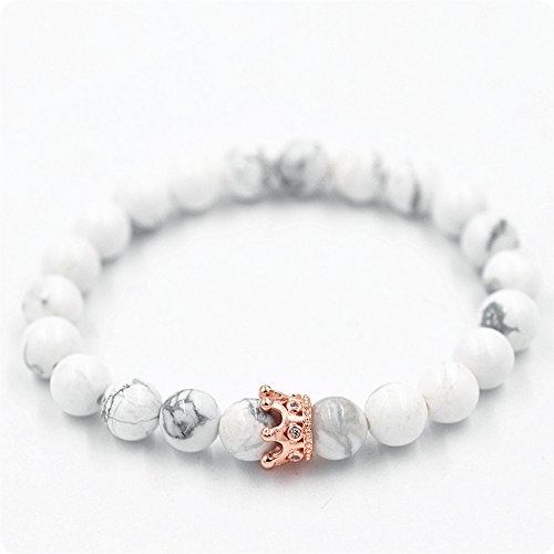 Distancia pulsera con CZ corona King & Queen Cuentas Piedra para Hombre Mujer Pareja Brazalete Pulsera de Piedra