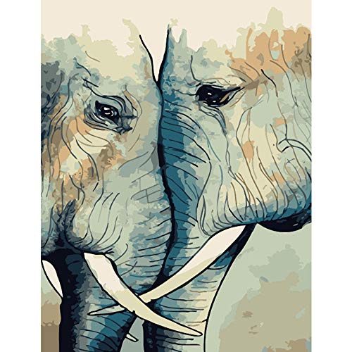 DIY pintura al óleo Pintar por números Elefante doble se encuentra imagen del arte de la pared dibujo con cepillos decoración de Navidad decoraciones regalos (sin marco) 40 * 50 cm