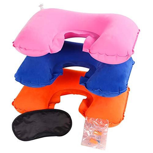 DKHF Almohada en Forma de U 3 uds U Cuello Almohada Aire Inflable Suave Cuerpo Almohada Viaje avión Cuello Relax cojín masajeador de tracción con Tapones para los oídos Venda