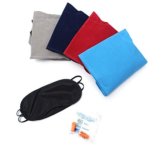 DKHF Almohada en Forma de U Viaje al Aire Libre Coche Avión PVC Flocado Inflable En Forma de U Almohada para el Descanso del Cuello Tapones para los oídos insonorizados Máscara de Ojos Opaca T