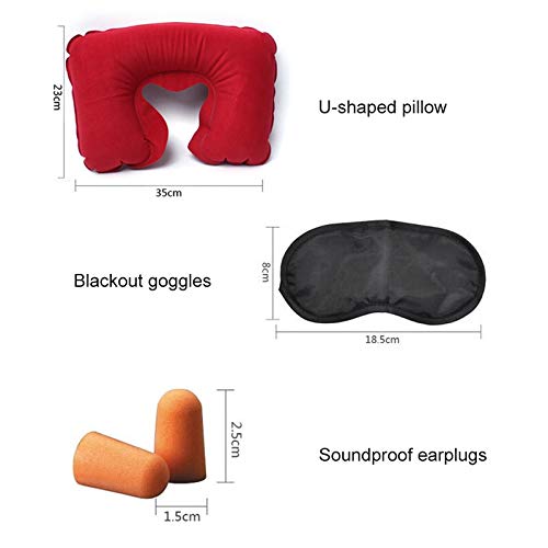 DKHF Almohada en Forma de U Viaje al Aire Libre Coche Avión PVC Flocado Inflable En Forma de U Almohada para el Descanso del Cuello Tapones para los oídos insonorizados Máscara de Ojos Opaca T