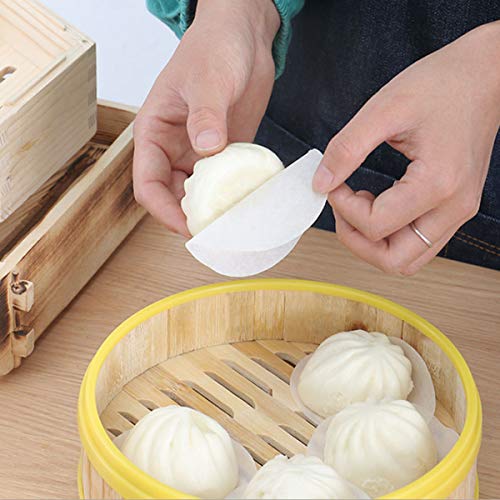 Dokpav hornear papel de pergamino, 500pcs 9cm Horno Papel Redondo Antiadherente, Papeles para Maquina de Hamburguesas, Bamboo Steamer Papel Liners, para Freír el Aire, Cesta de vapo, Sartén, Barbacoa