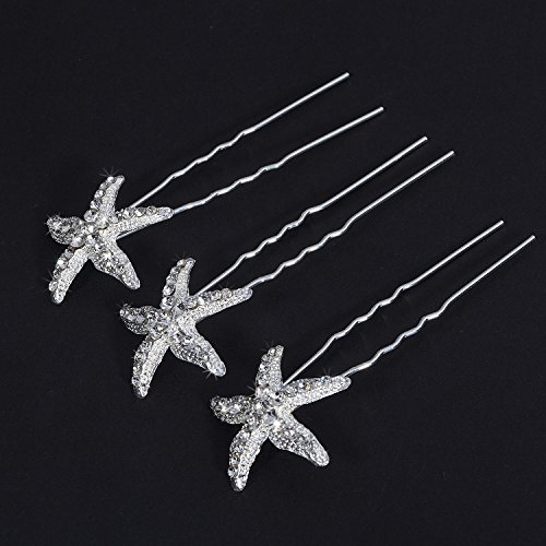 Dorquillas de Pelo, Czemo 6 piezas Pernos Pelo Cristal Estrellas de Mar Horquillas Novia Clips de Pelo Forma de U Clips