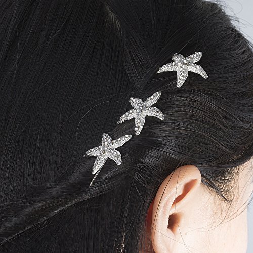 Dorquillas de Pelo, Czemo 6 piezas Pernos Pelo Cristal Estrellas de Mar Horquillas Novia Clips de Pelo Forma de U Clips