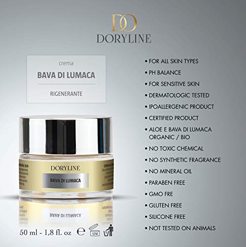 DORYLINE Crema Facial PROFESIONAL de Baba de Caracol 50ml, Antiarrugas Excepcional 100% Made in Italy, Crema Nutritiva e Hidratante para Rostro Cuello Decoltè, Excelente Contra el Acné y las Manchas