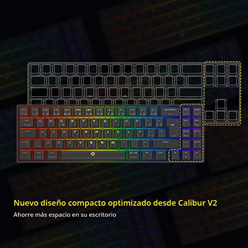 DREVO Calibur V2 60% Teclado Mecánico para Juegos, Distribución QWERTY Españo, Compacto de 72 Teclas, Compatible con PC/Mac, USB Tipo C extraíble, Negro, Interruptor Outemu Marrón