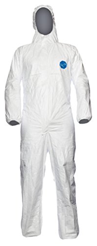 DuPont Tyvek 500 Xpert | Ropa de protección química con capucha,Categoría III, Tipo 5-B y 6-B | Resistente pero Ligero | Blanco|Talla L