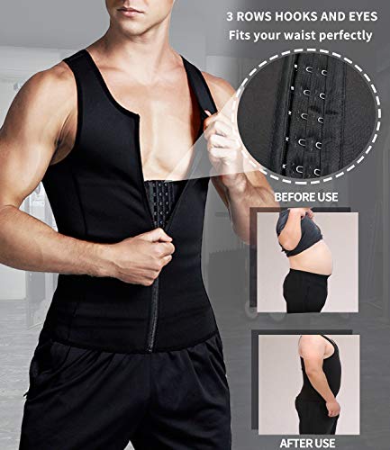 DUROFIT Faja Reductora Adelgazante Abdominal Chaleco Sauna Hombre con Cremallera Deportivo Trajes de Sudoración Neopreno Sauna Efecto Negro M