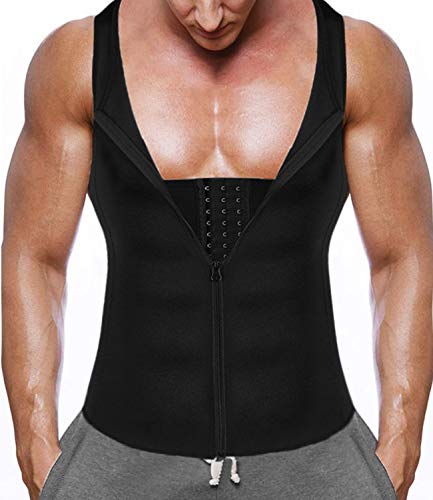 DUROFIT Faja Reductora Adelgazante Abdominal Chaleco Sauna Hombre con Cremallera Deportivo Trajes de Sudoración Neopreno Sauna Efecto Negro M