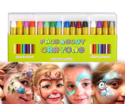 DY_Jin Crayones de Pintura de la Cara 16 Colores Cintas de Pintura de Cara y Cuerpo Maquillaje de Halloween Crayones de Pintura de la Cara para niños pequeños, Niños, ,Seguridad no tóxica