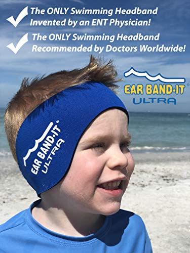 Ear Band-It Diadema de natación (retener el Agua, Sujetar Tapones para los oídos) Recomendado por el médico y protección contra el Agua Grandes (Mayores de 10 años y Adultos) Azul