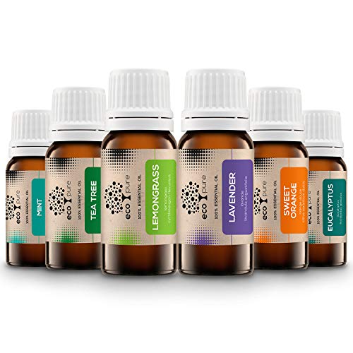 Eco Pure 's pura Aceites Set Top 6 | Fragancias para difusor, Masaje y aromaterapia, 100% Natural pura (Lavanda, Té Algodón, eucalipto, menta, Süße Naranja, limón) regalo de Juego