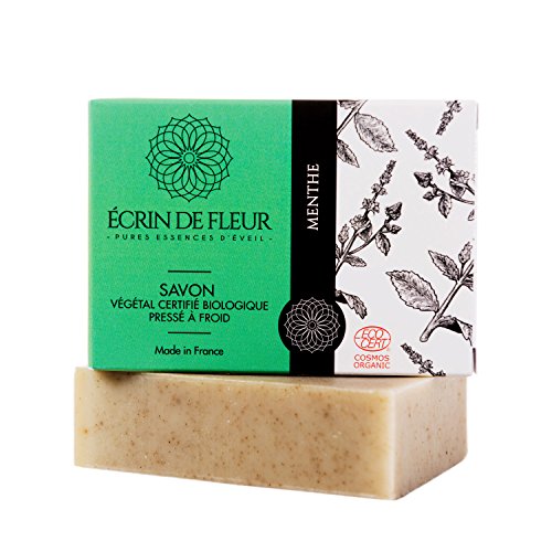 Écrin De Fleur | Jabón de Menta | Certificado Orgánico | Revitalizante con Aceites de Menta Verde & Hierbabuena | Ideal para Deporte | Apto para el Lavado Frecuente de las Manos | 100g